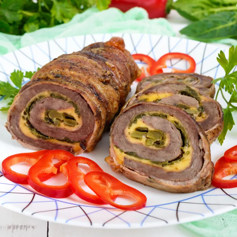 Roulade de canard grillé au parmesan et pesto de roquette