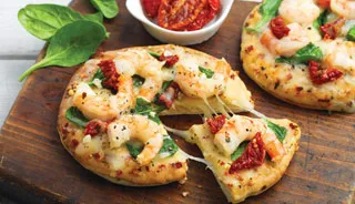 Pizza aux crevettes à la florentine
