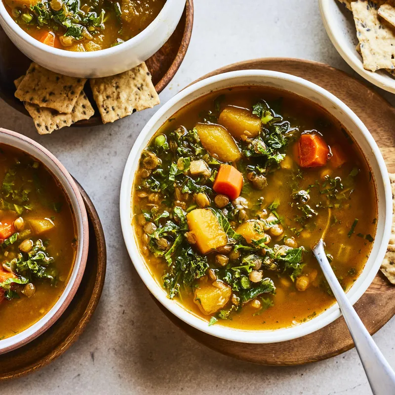 Soupe aux lentilles et à la courge